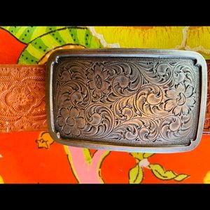 Fossil Brown Genuine Leather Belt floral embossed details